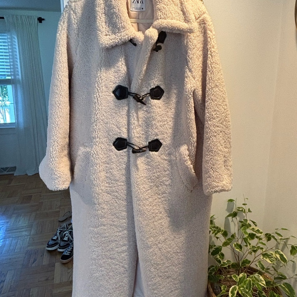 Zara Beige Teddy Jacket with Black Accents